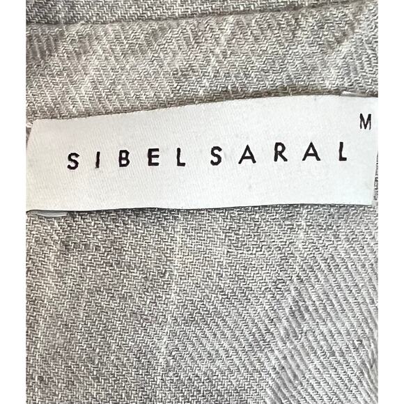 Sibel Saral Women’s Linen Jacket Blazer Gray Pinstripe Slit Back Pockets Sz M - Picture 8 of 9